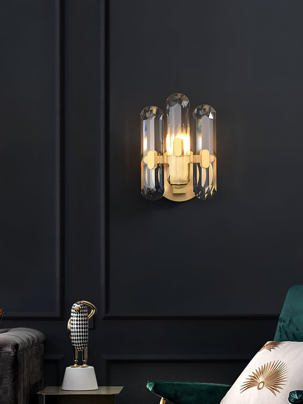 Bolton Crystal Wall Sconce in Brass for Bedroom and Living Room