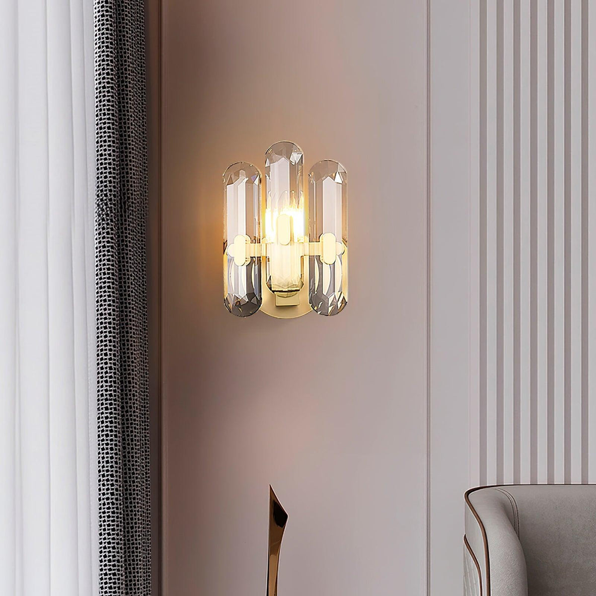 Bolton Crystal Wall Sconce in Brass for Bedroom and Living Room