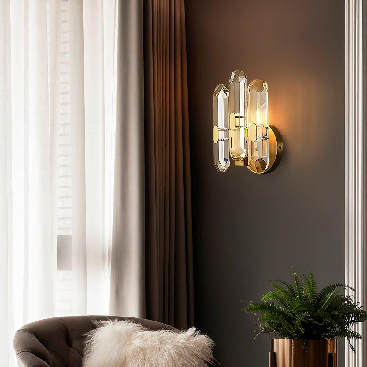 Bolton Crystal Wall Sconce in Brass for Bedroom and Living Room
