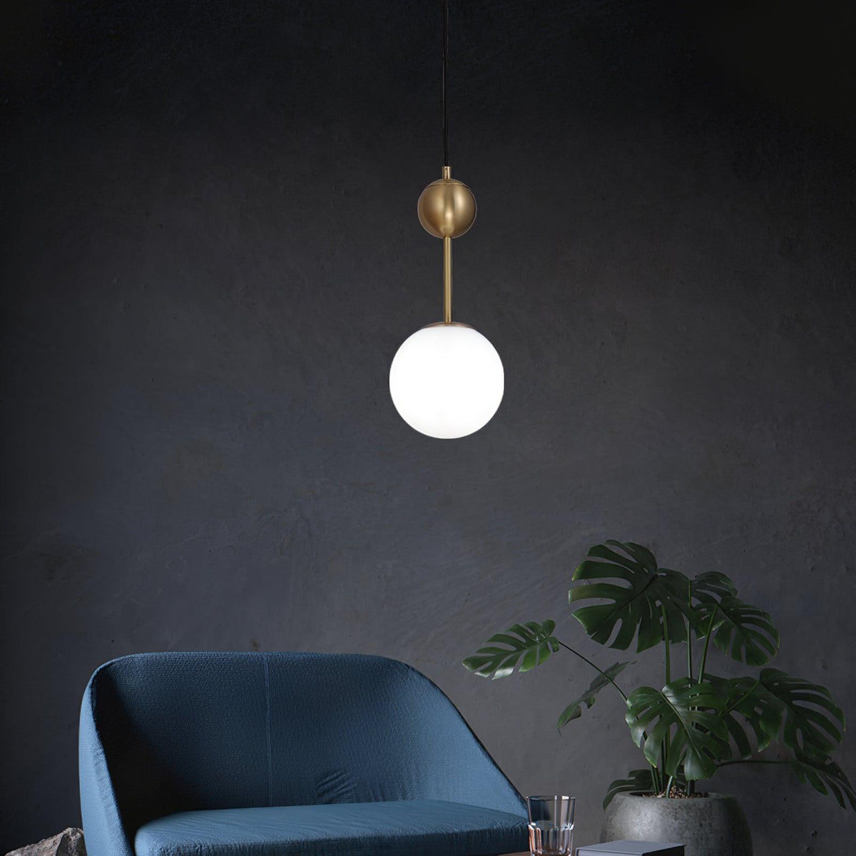 Born Pendant Light in Polished Brass and Opal Glass, Modern Minimalist Ceiling Lamp