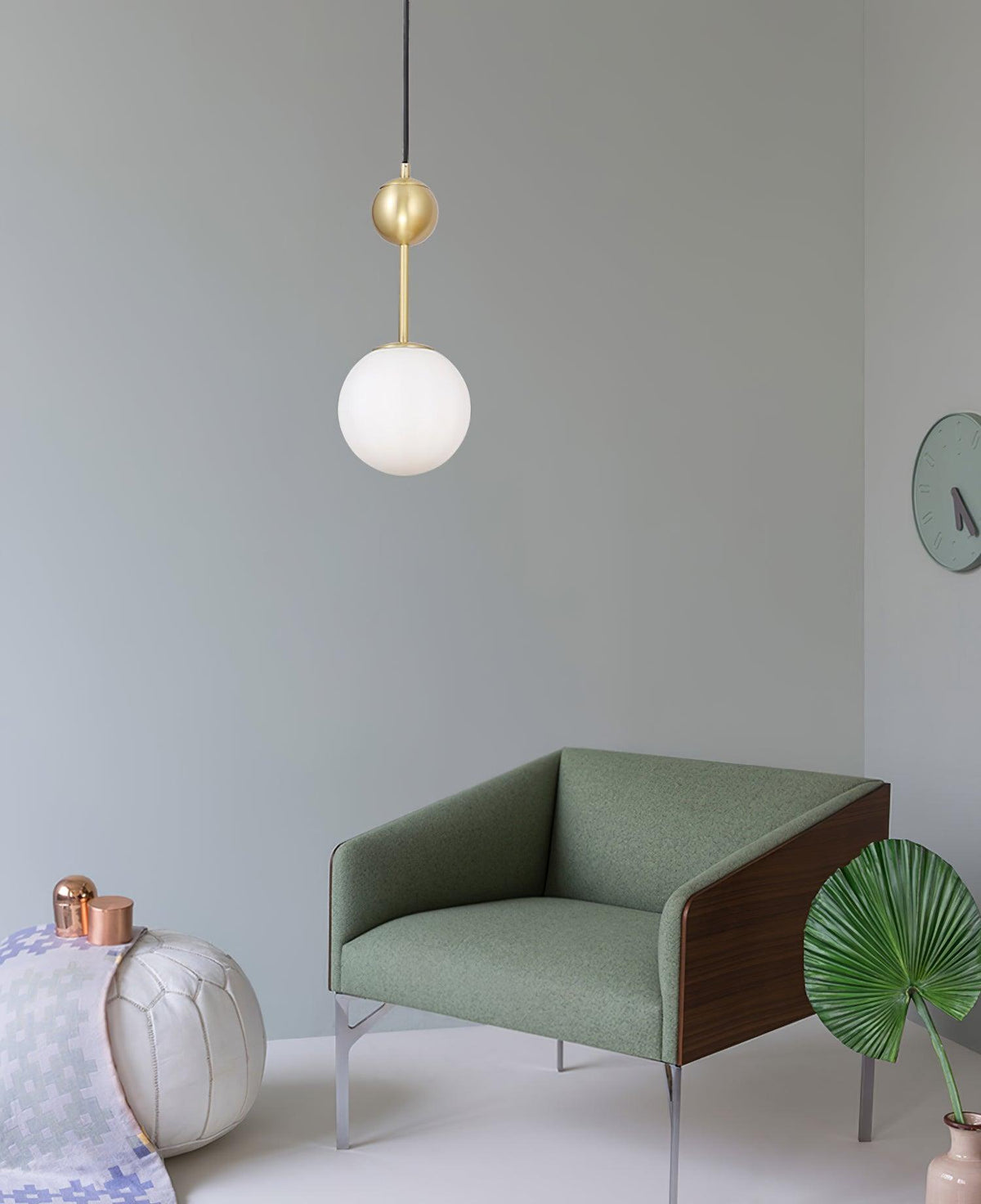 Born Pendant Light in Polished Brass and Opal Glass, Modern Minimalist Ceiling Lamp