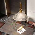 Ripple Glass Pendant Light with Walnut Accents for Modern Interiors