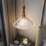 Ripple Glass Pendant Light with Walnut Accents for Modern Interiors