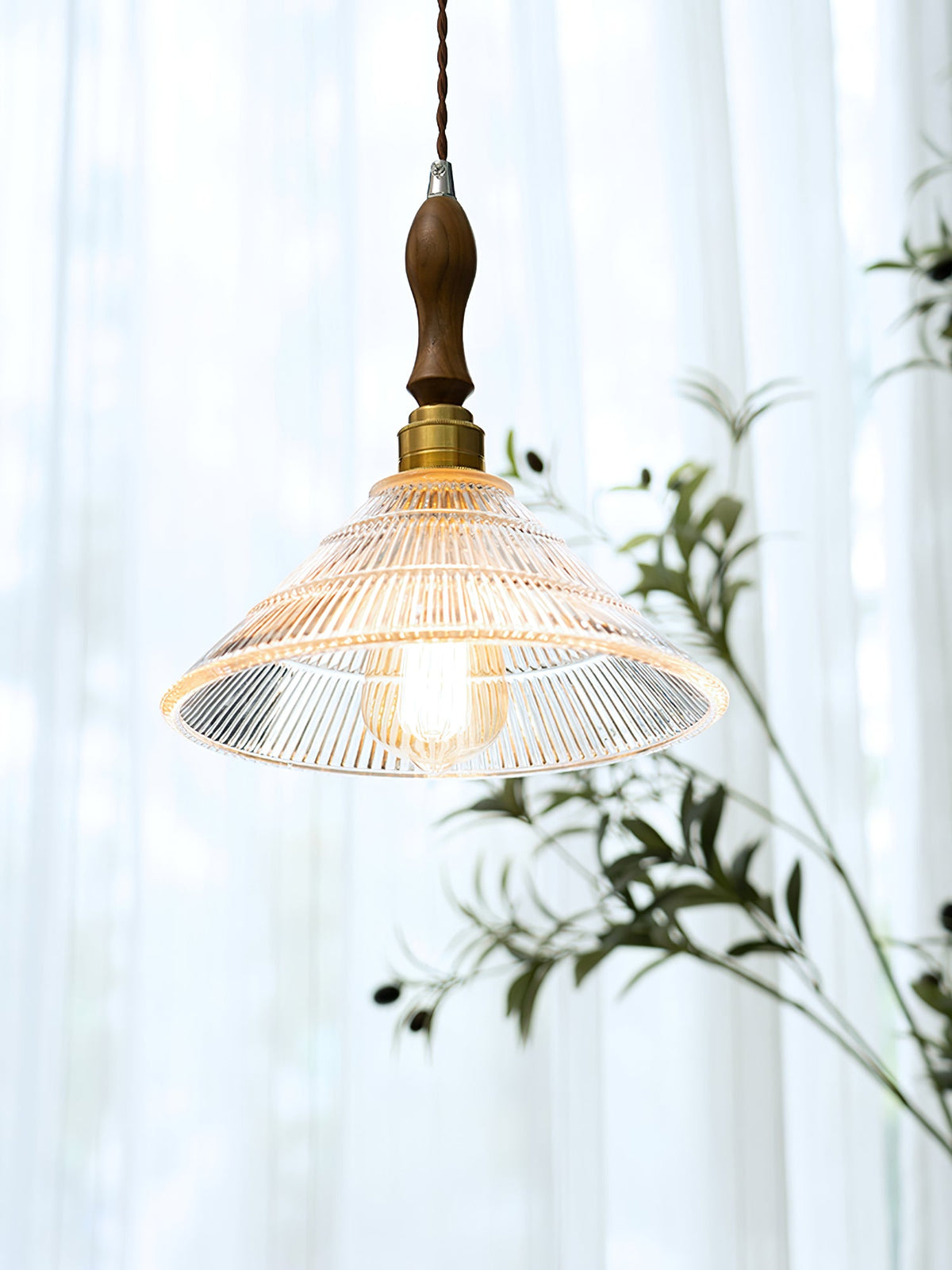 Ripple Glass Pendant Light with Walnut Accents for Modern Interiors