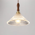 Ripple Glass Pendant Light with Walnut Accents for Modern Interiors