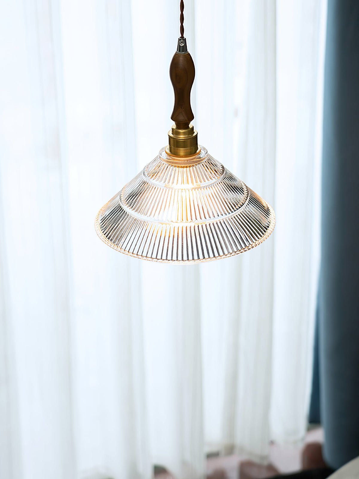 Ripple Glass Pendant Light with Walnut Accents for Modern Interiors