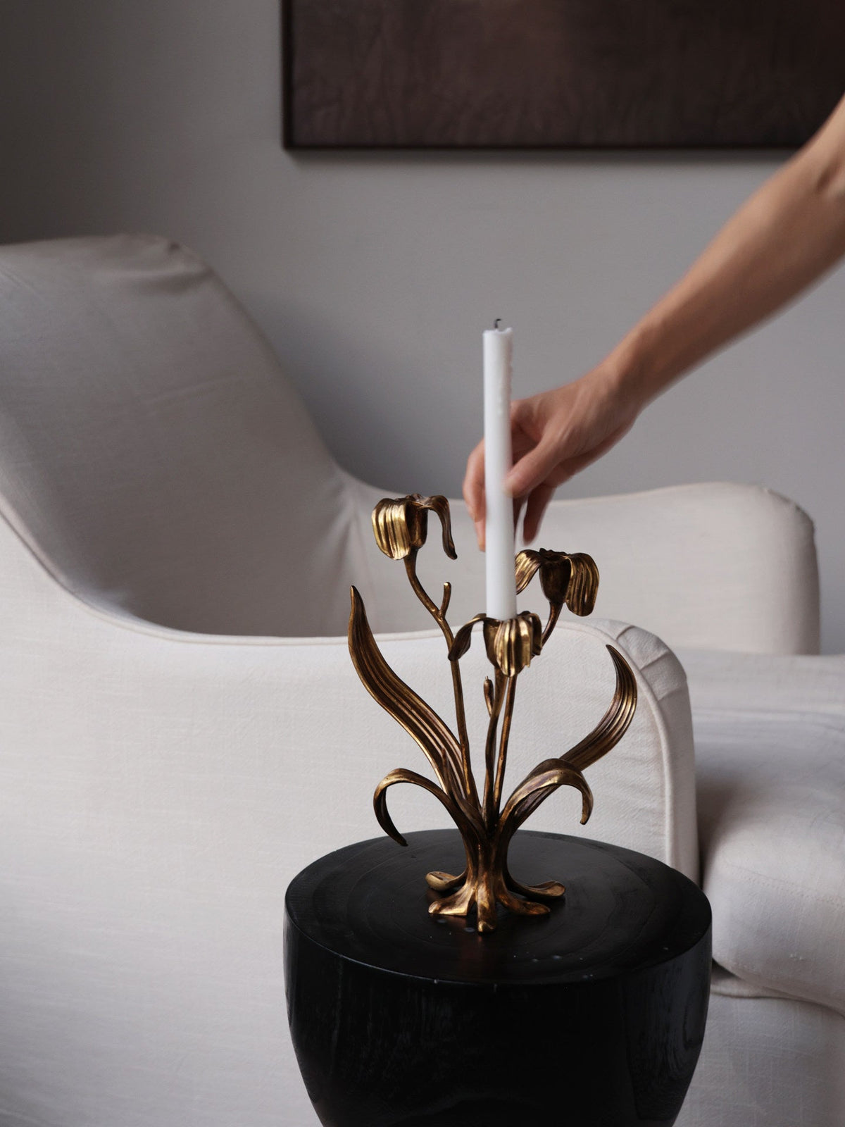 Botanical Bloom Antique Brass Candle Holder Sculptural Table Decor