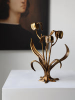 Botanical Bloom Antique Brass Candle Holder Sculptural Table Decor