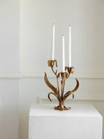 Botanical Bloom Antique Brass Candle Holder Sculptural Table Decor