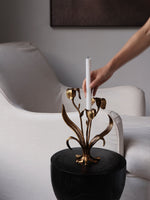 Botanical Bloom Antique Brass Candle Holder Sculptural Table Decor