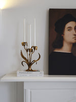 Botanical Bloom Antique Brass Candle Holder Sculptural Table Decor