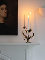 Botanical Bloom Antique Brass Candle Holder Sculptural Table Decor