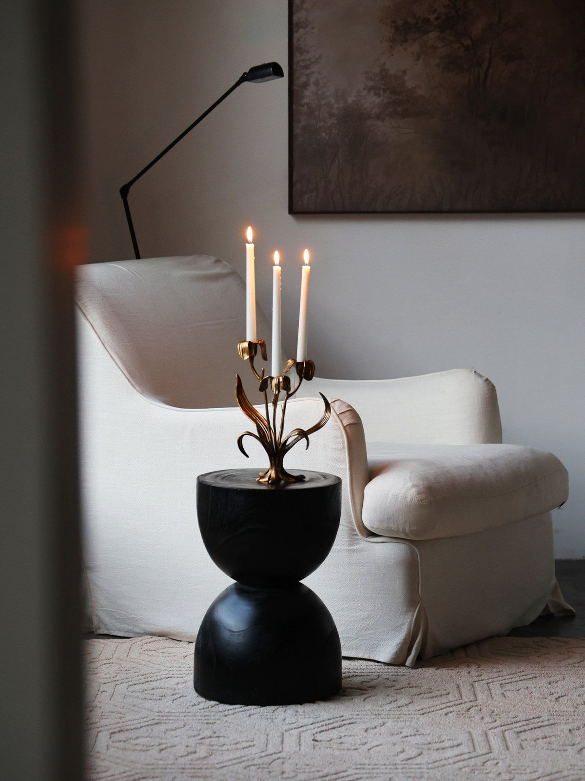 Botanical Bloom Antique Brass Candle Holder Sculptural Table Decor