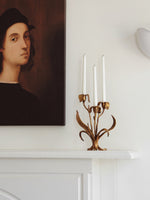 Botanical Bloom Antique Brass Candle Holder Sculptural Table Decor