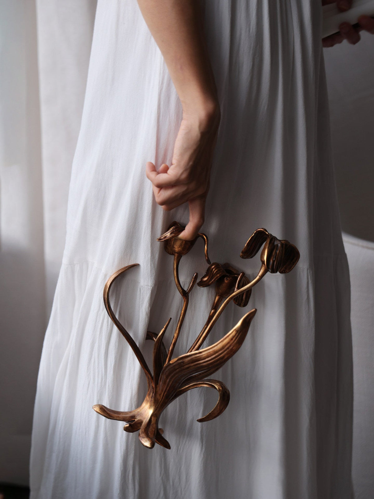 Botanical Bloom Antique Brass Candle Holder Sculptural Table Decor