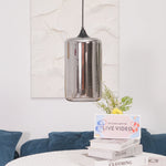 Smoked Glass Swag Pendant Light with Black Metal Accent