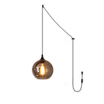 Smoked Glass Swag Pendant Light with Black Metal Accent