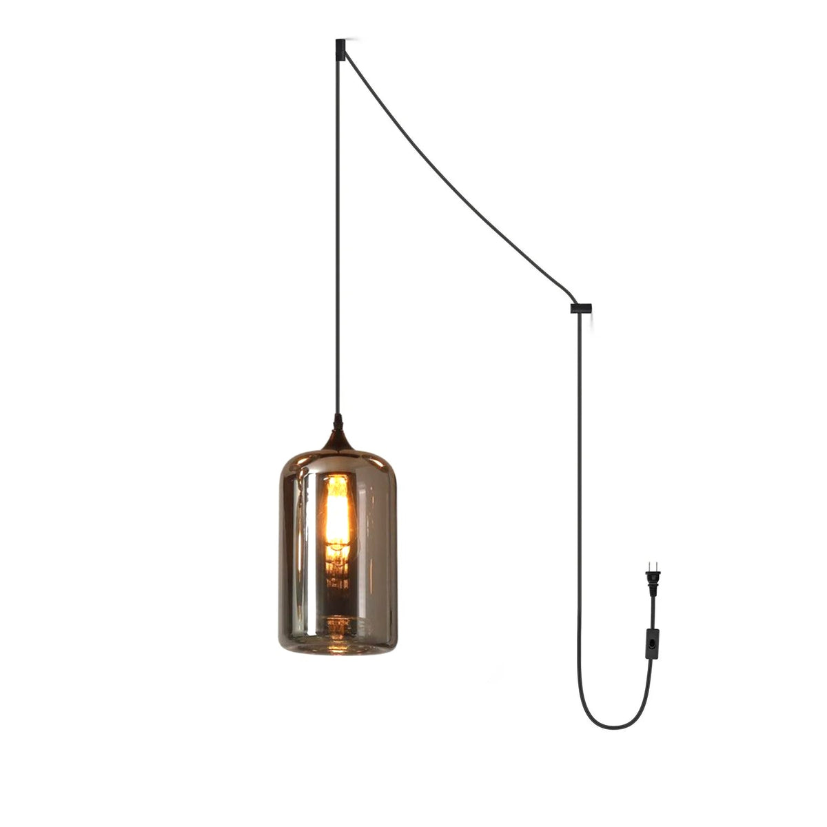 Smoked Glass Swag Pendant Light with Black Metal Accent