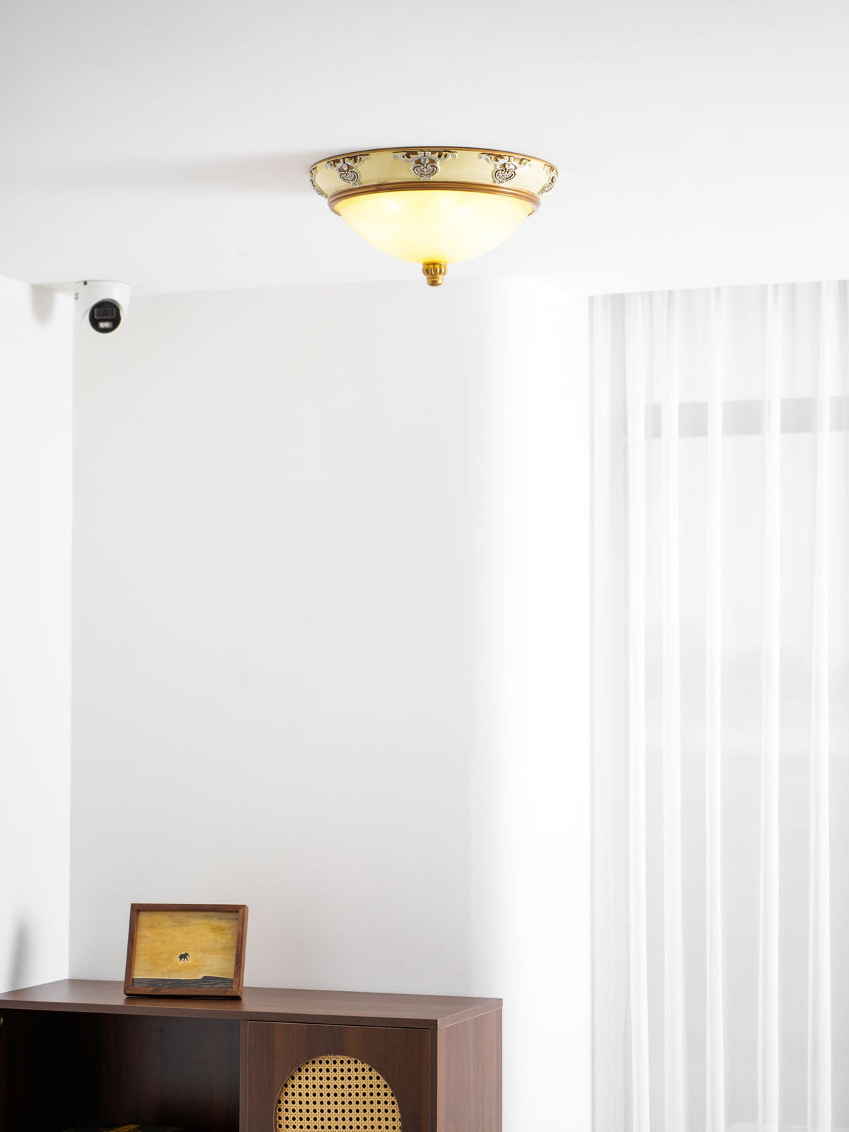 Brahm Flush Ceiling Light – Modern Antique Beige Glass Fixture