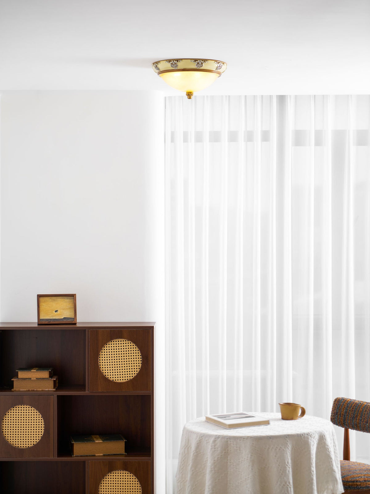 Brahm Flush Ceiling Light – Modern Antique Beige Glass Fixture