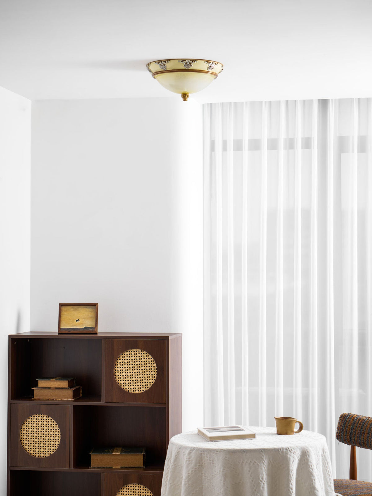 Brahm Flush Ceiling Light – Modern Antique Beige Glass Fixture