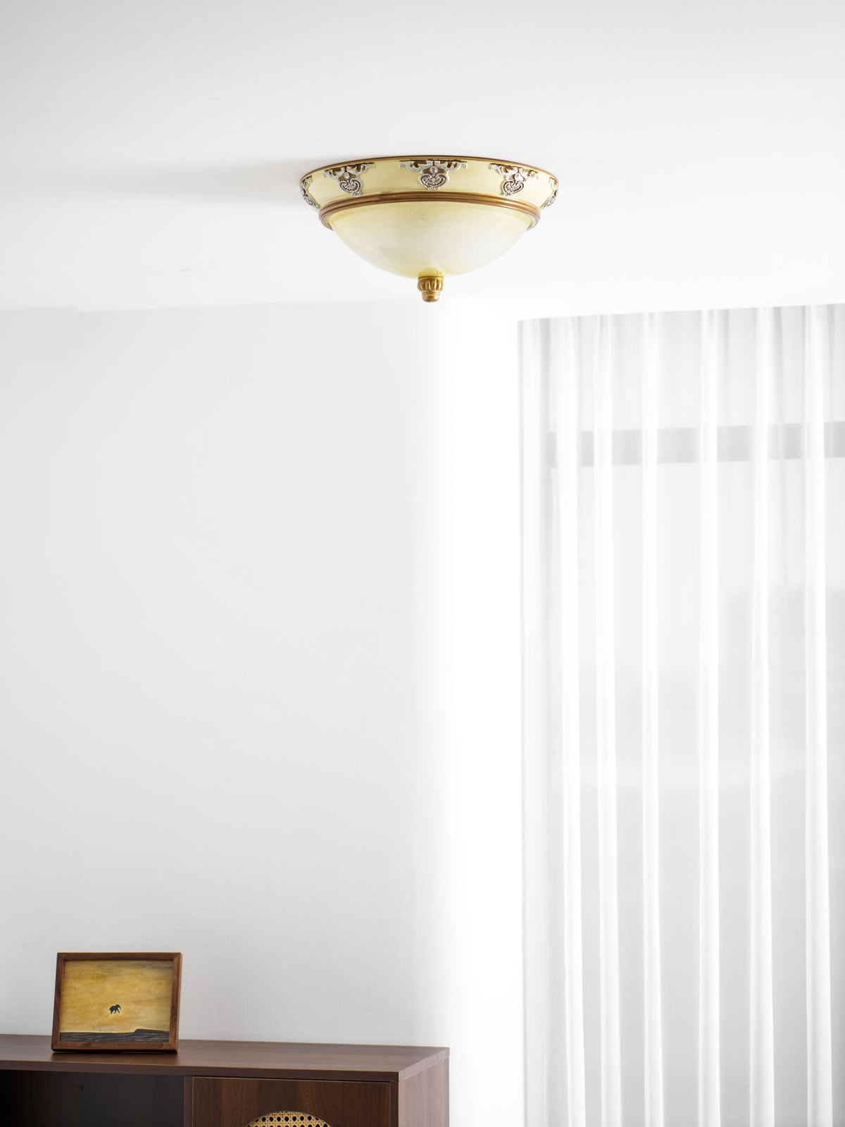 Brahm Flush Ceiling Light – Modern Antique Beige Glass Fixture