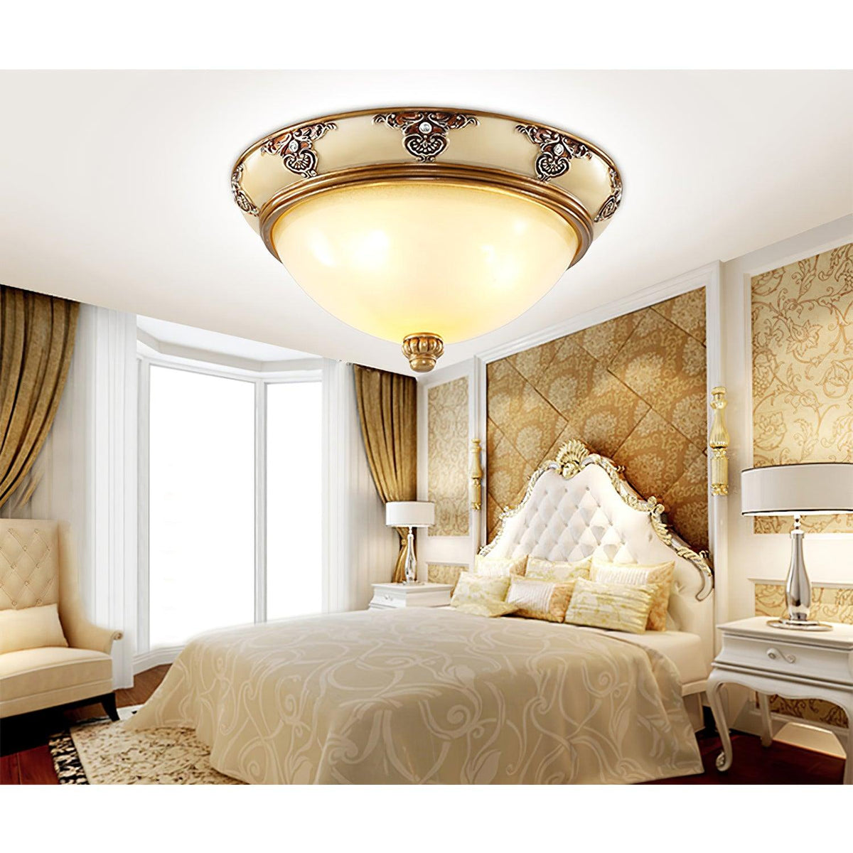 Brahm Flush Ceiling Light – Modern Antique Beige Glass Fixture