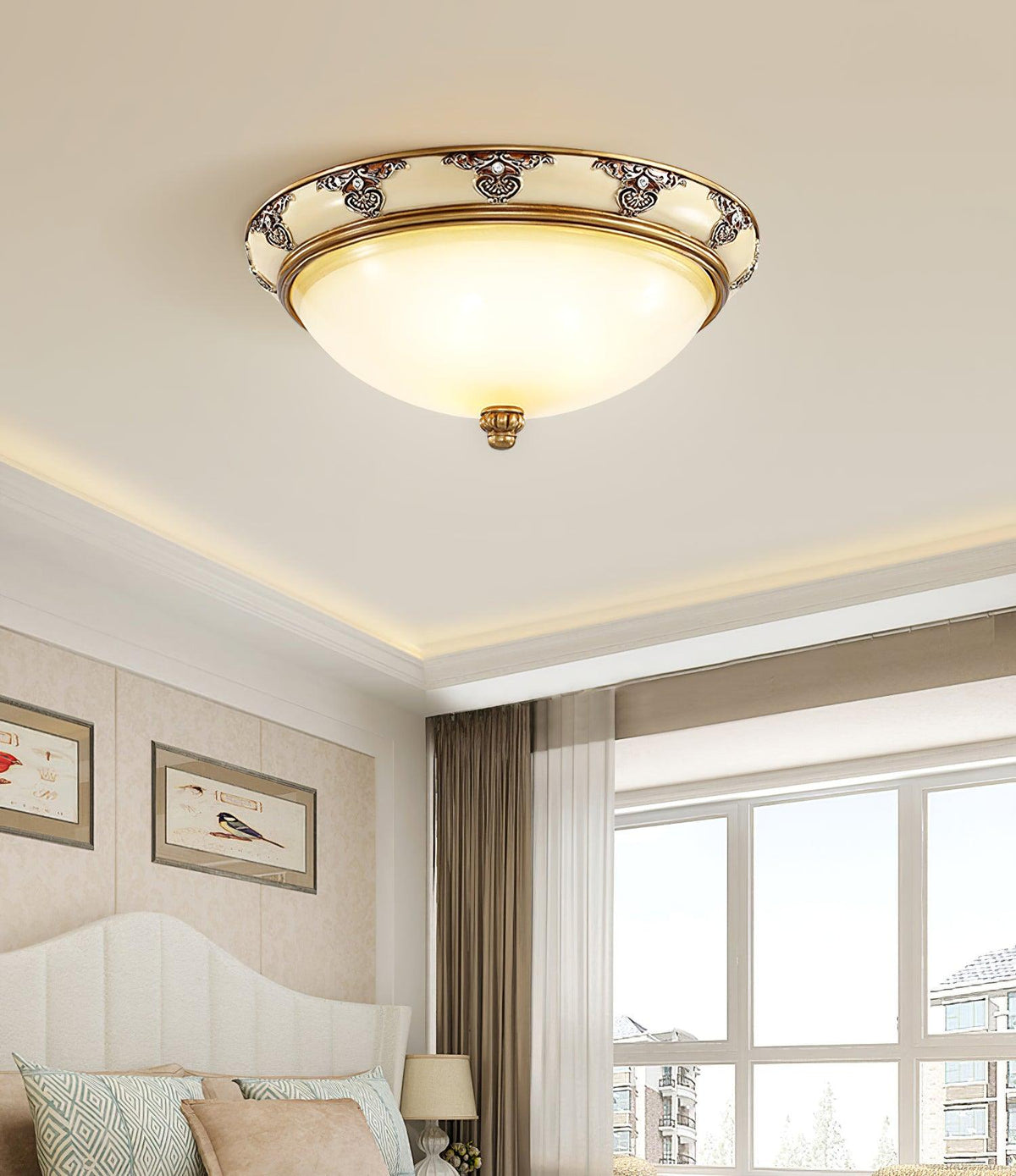 Brahm Flush Ceiling Light – Modern Antique Beige Glass Fixture
