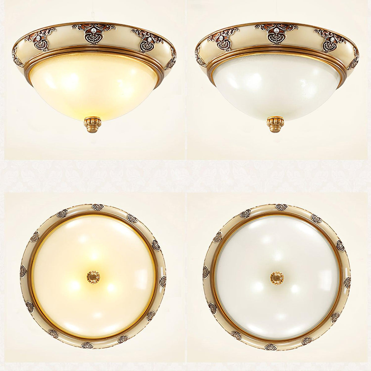 Brahm Flush Ceiling Light – Modern Antique Beige Glass Fixture