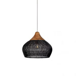 Artisan Braided Rattan Swag Pendant Light with Natural Wood Accents