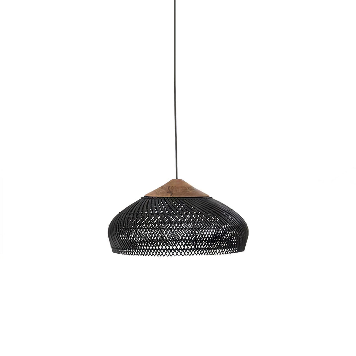 Artisan Braided Rattan Swag Pendant Light with Natural Wood Accents
