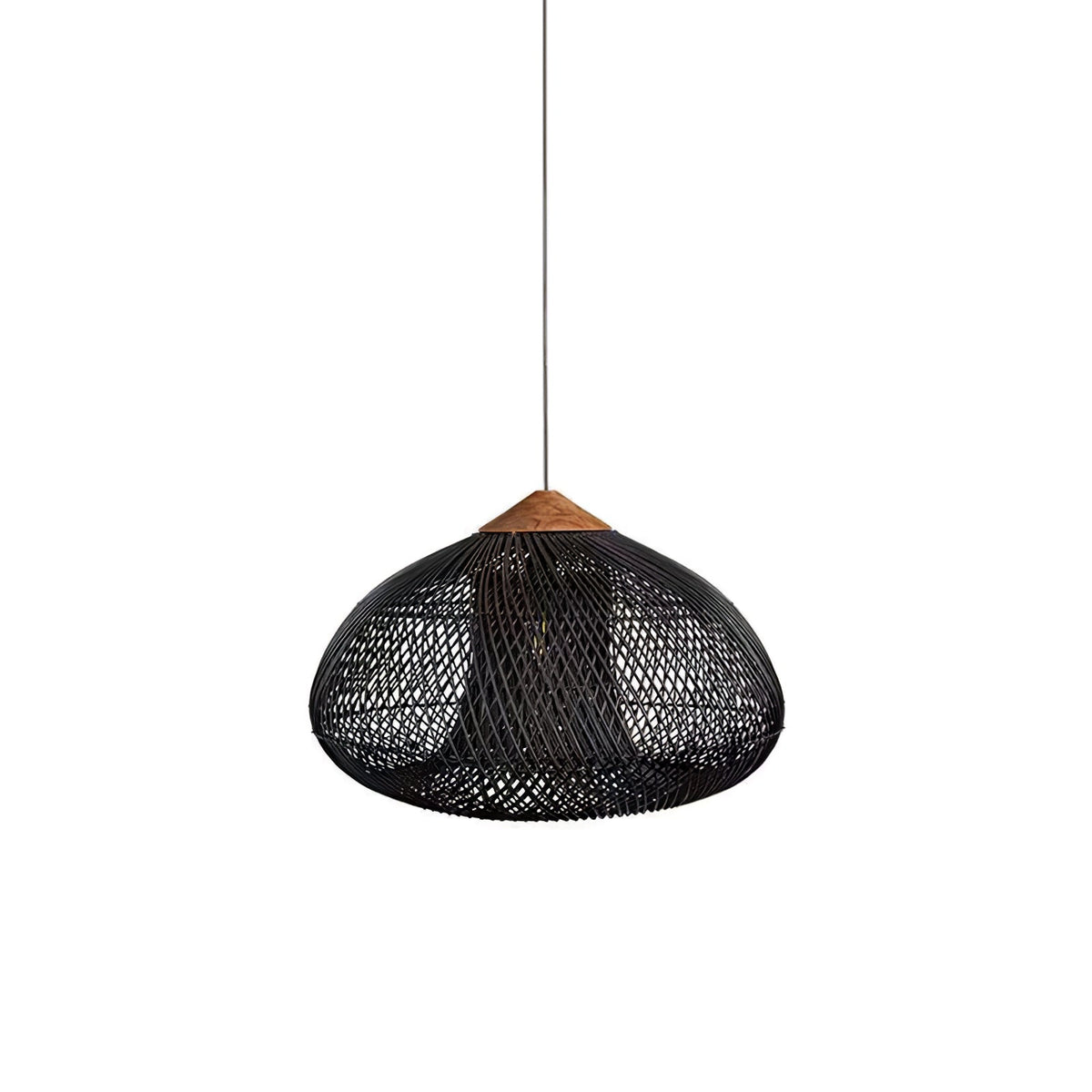 Artisan Braided Rattan Swag Pendant Light with Natural Wood Accents