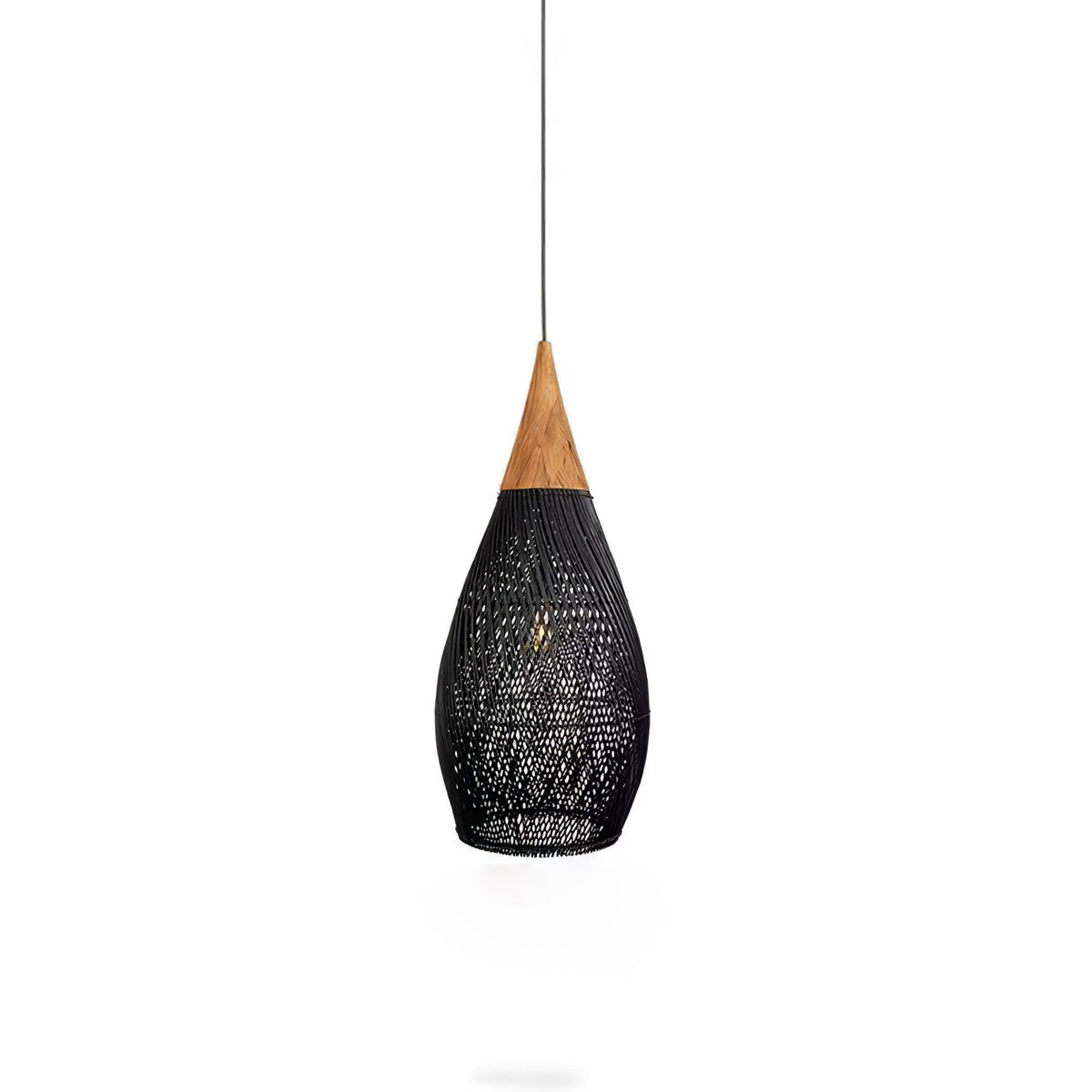 Artisan Braided Rattan Swag Pendant Light with Natural Wood Accents