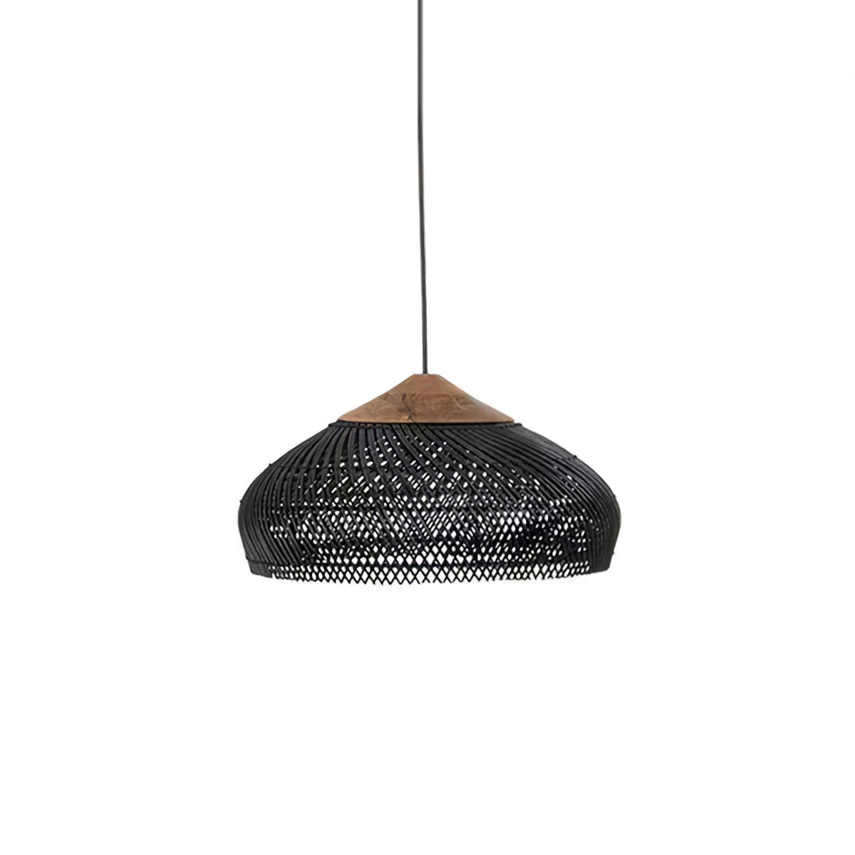 Artisan Braided Rattan Swag Pendant Light with Natural Wood Accents