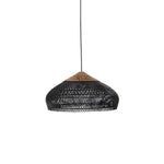 Artisan Braided Rattan Swag Pendant Light with Natural Wood Accents
