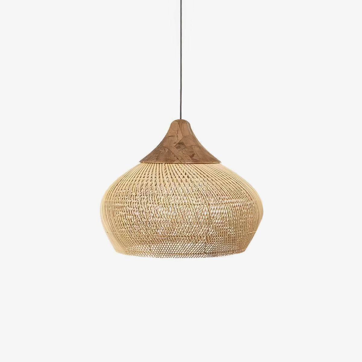 Artisan Braided Rattan Swag Pendant Light with Natural Wood Accents