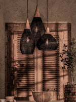 Artisan Braided Rattan Swag Pendant Light with Natural Wood Accents