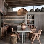 Artisan Braided Rattan Swag Pendant Light with Natural Wood Accents