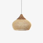 Artisan Braided Rattan Swag Pendant Light with Natural Wood Accents