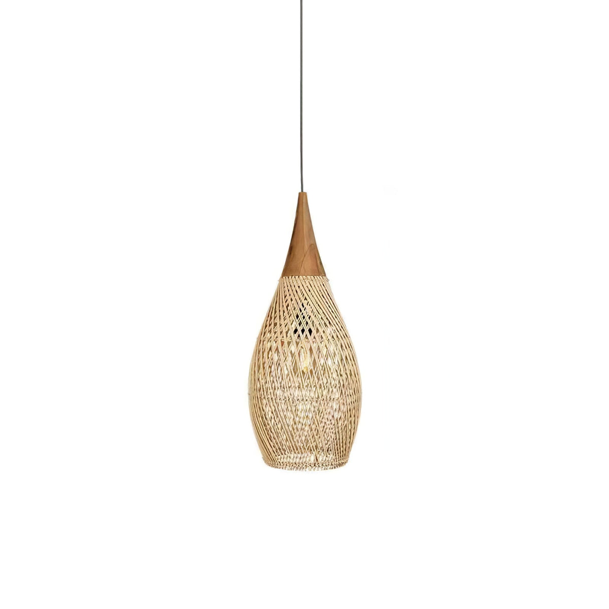 Artisan Braided Rattan Swag Pendant Light with Natural Wood Accents