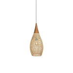 Artisan Braided Rattan Swag Pendant Light with Natural Wood Accents