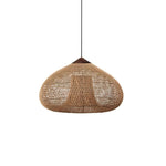 Artisan Braided Rattan Swag Pendant Light with Natural Wood Accents