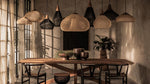 Artisan Braided Rattan Swag Pendant Light with Natural Wood Accents