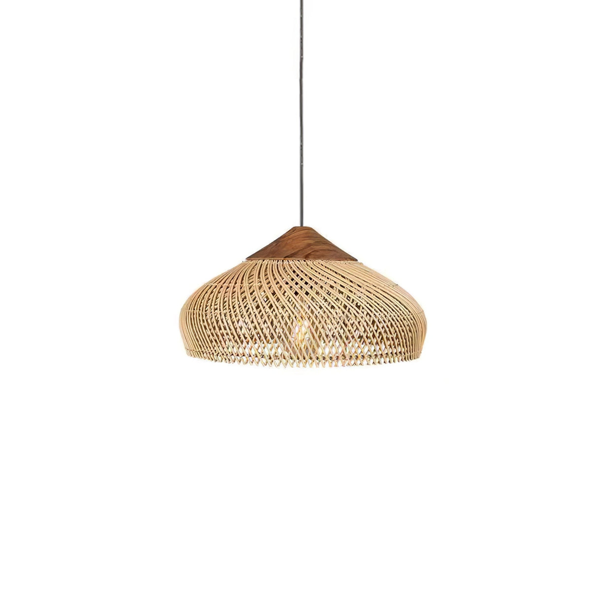 Artisan Braided Rattan Swag Pendant Light with Natural Wood Accents