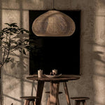 Artisan Braided Rattan Swag Pendant Light with Natural Wood Accents