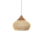 Artisan Braided Rattan Swag Pendant Light with Natural Wood Accents