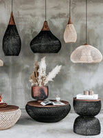 Artisan Braided Rattan Swag Pendant Light with Natural Wood Accents