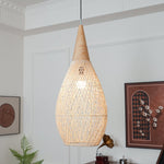 Artisan Braided Rattan Swag Pendant Light with Natural Wood Accents
