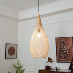 Artisan Braided Rattan Swag Pendant Light with Natural Wood Accents