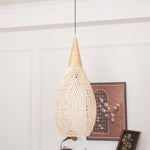 Artisan Braided Rattan Swag Pendant Light with Natural Wood Accents